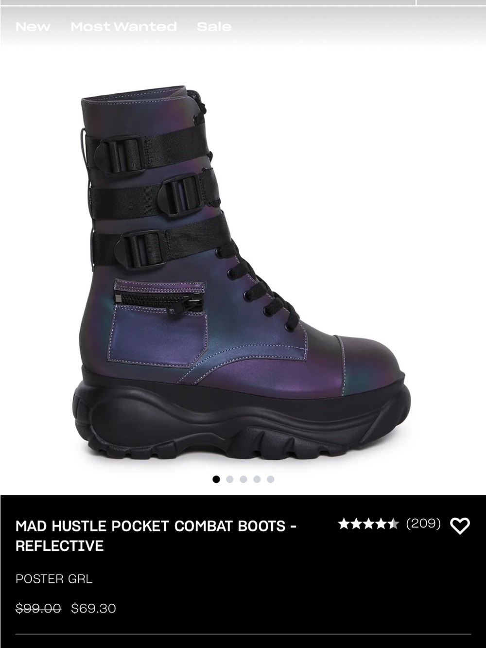 POSTER GIRL Reflective Iridescent Combat Boots - Black Sole